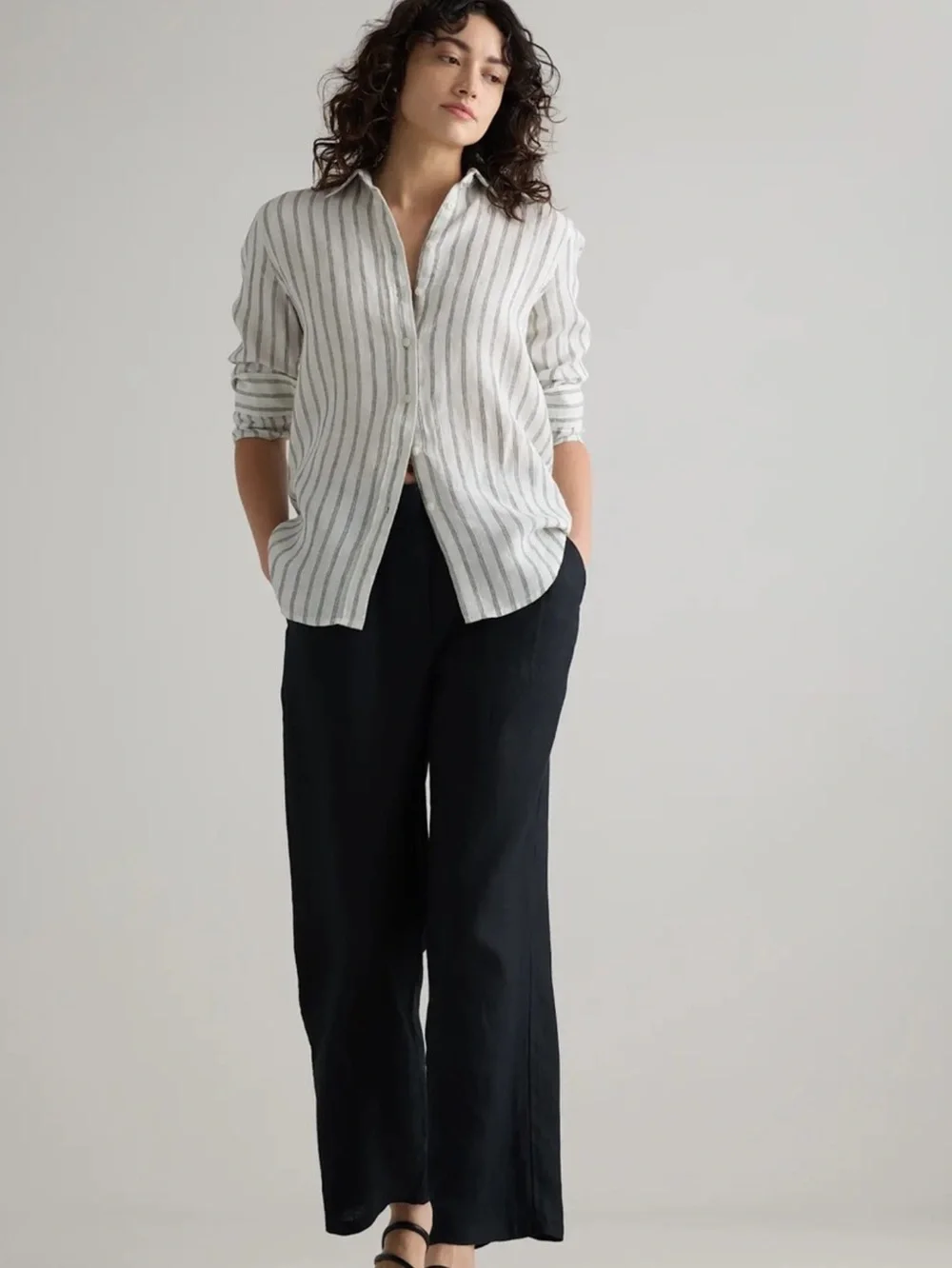 Quince 100% European Linen Pleated Trouser in Black Size 8